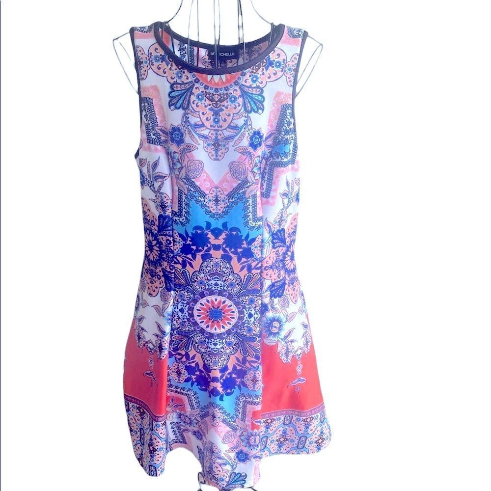 My Michelle Vintage Bohemian Dress Orange and Blue Size Large